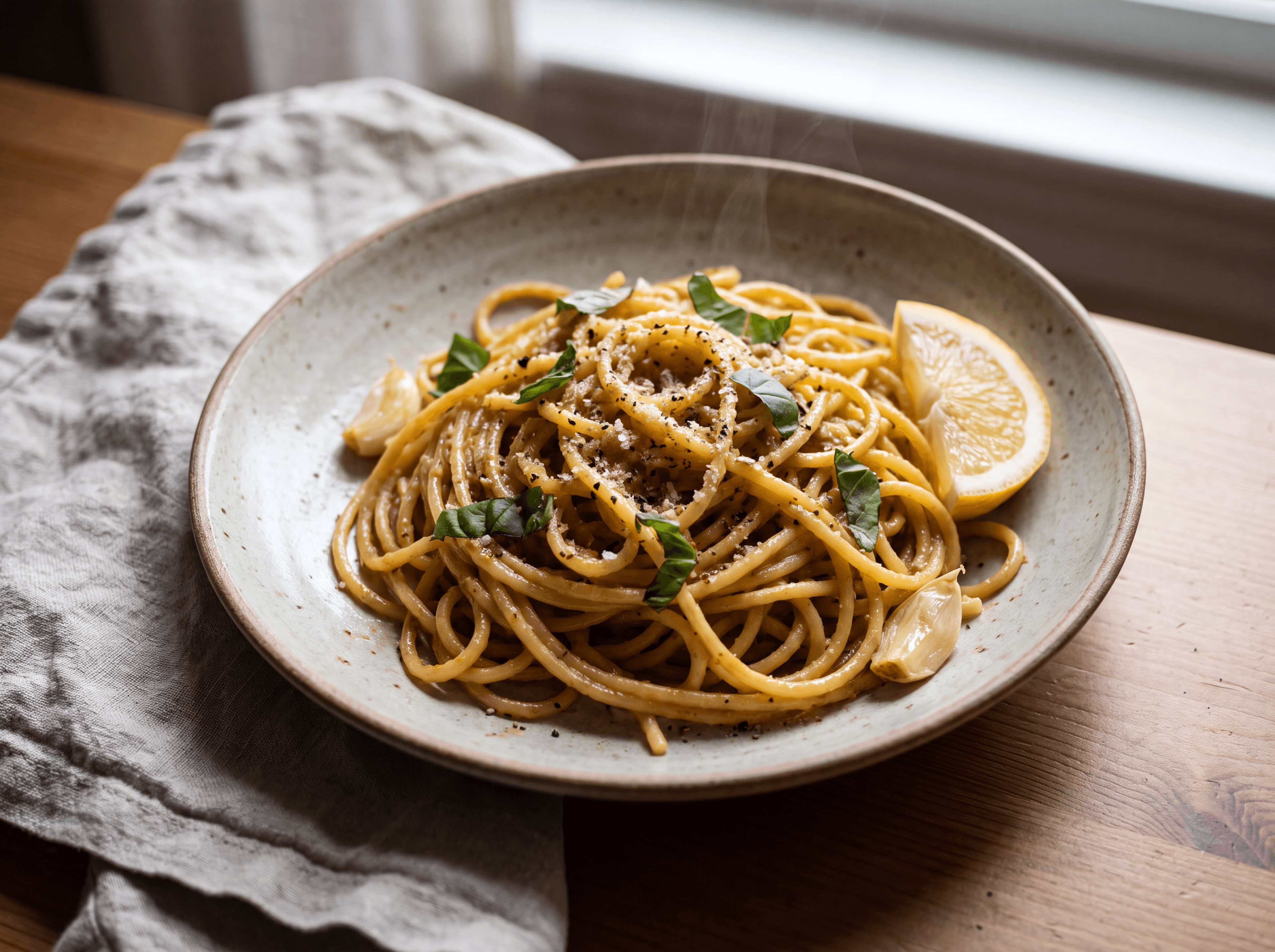 Lemon Parmesan Pasta med frisk sitron servert som ferdig middag