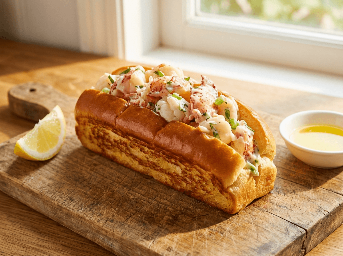 Lobster roll i smørristet briochebrød med saftig hummerkjøtt og estragon