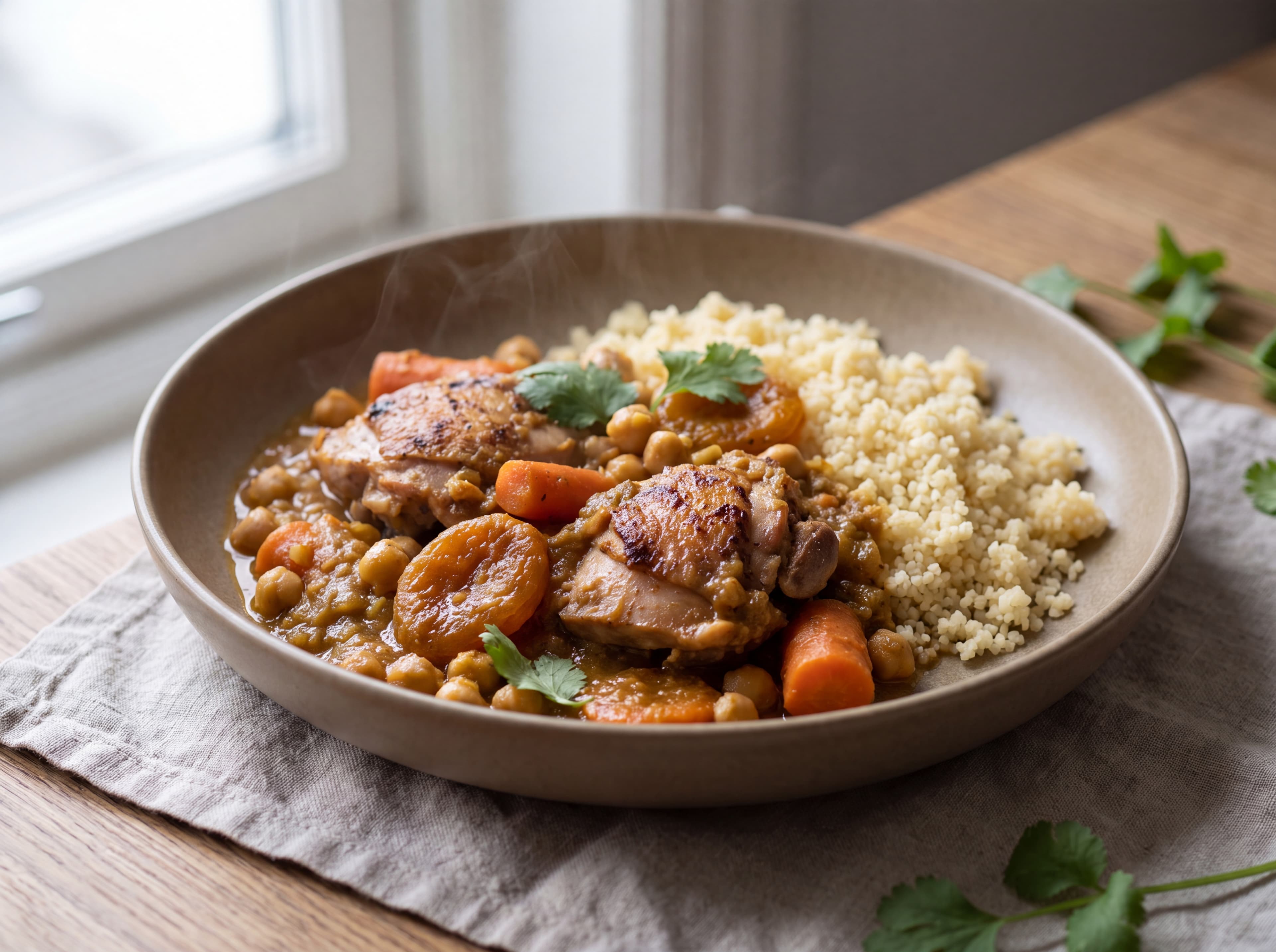 Marokkansk kyllingtagine med couscous servert som ferdig middag