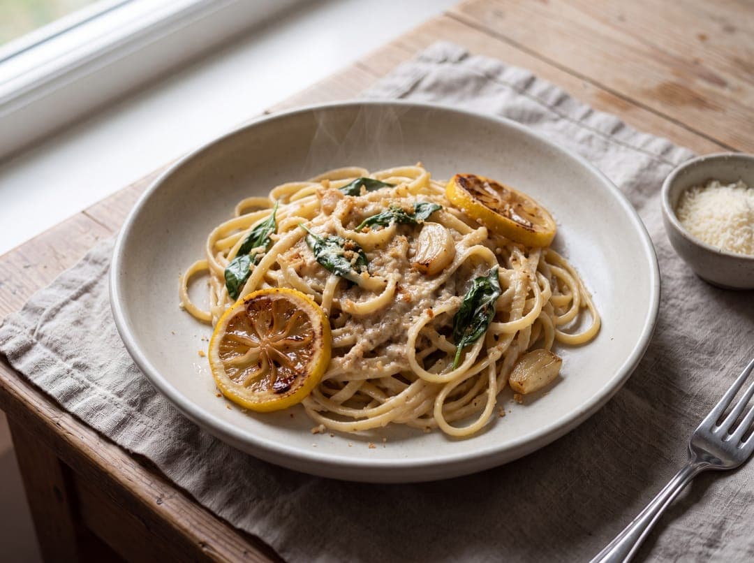 Pasta al limone med sitron og parmesan servert som ferdig middag