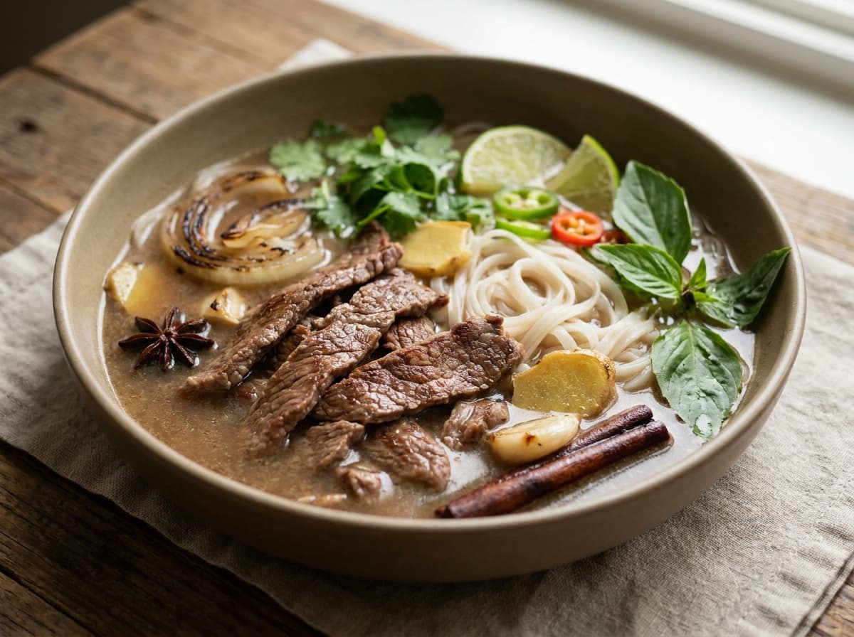 Pho bo — Vietnamesisk nudelsuppe med biff servert som ferdig middag