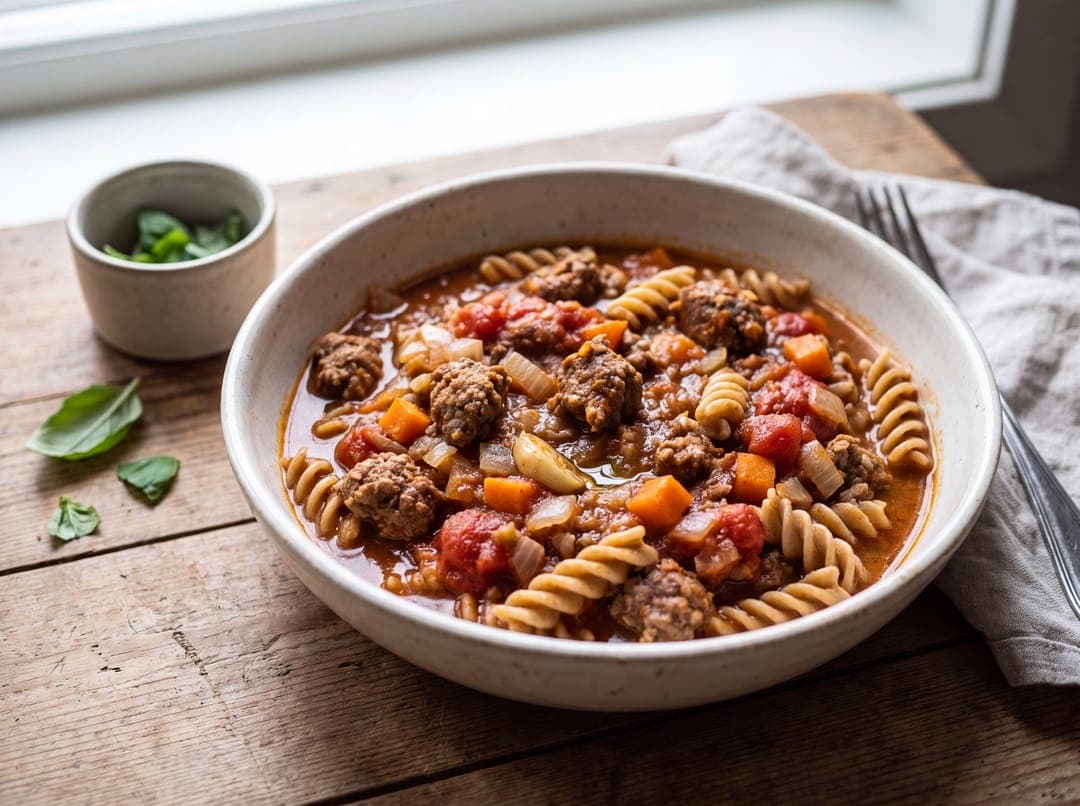 Proteinfylt pasta bolognese meal prep servert som ferdig middag