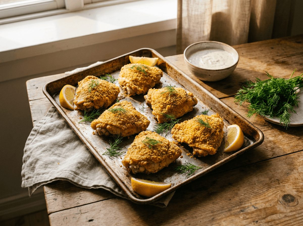 Ranch-kyllinglår med sprøtt skinn og kremet urtekrydder