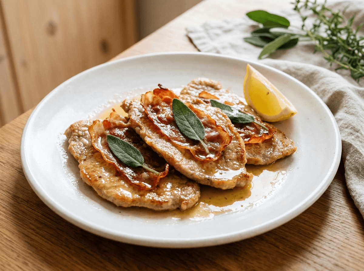 Saltimbocca alla romana med spekeskinke, salvie og smørglinsende pannesaus
