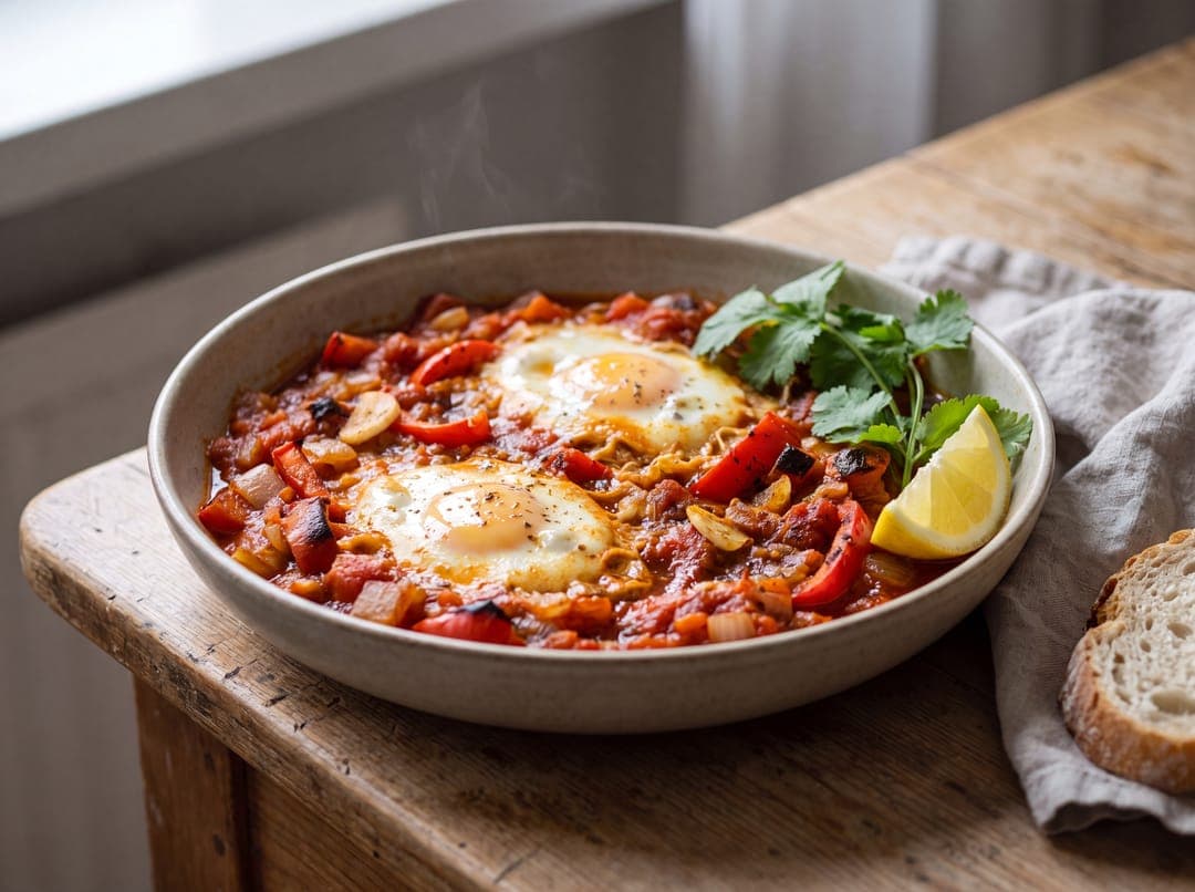 Shakshuka — Nordafrikanske egg i tomatsaus servert som ferdig middag